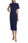 Cocktail Dresses Fitted Cape Cocktail Midi Dress Navy
