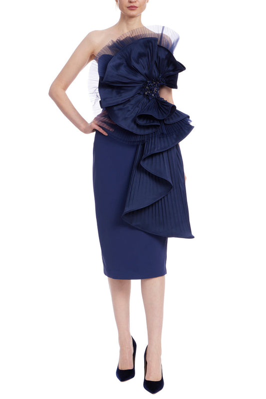 Cocktail Dresses Short Cocktail Pleated Ruffle Midi Dress Navy