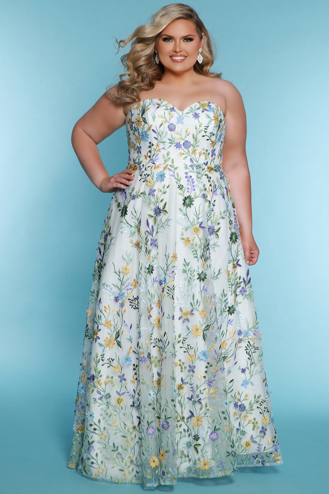 Plus Size Dresses Long Formal A Line Floral Prom Plus Size Dress Ivory Floral