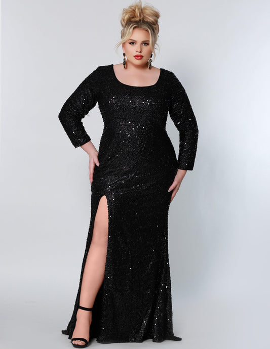 Long Sleeve Plus Size Formal Dress Onyx