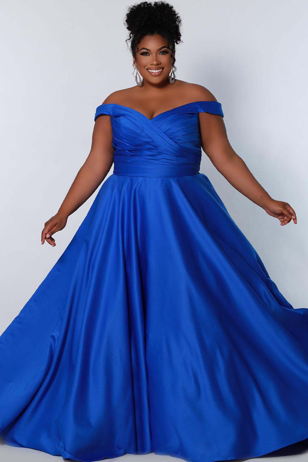 Long Off Shoulder Plus Size Prom Dress Sapphire