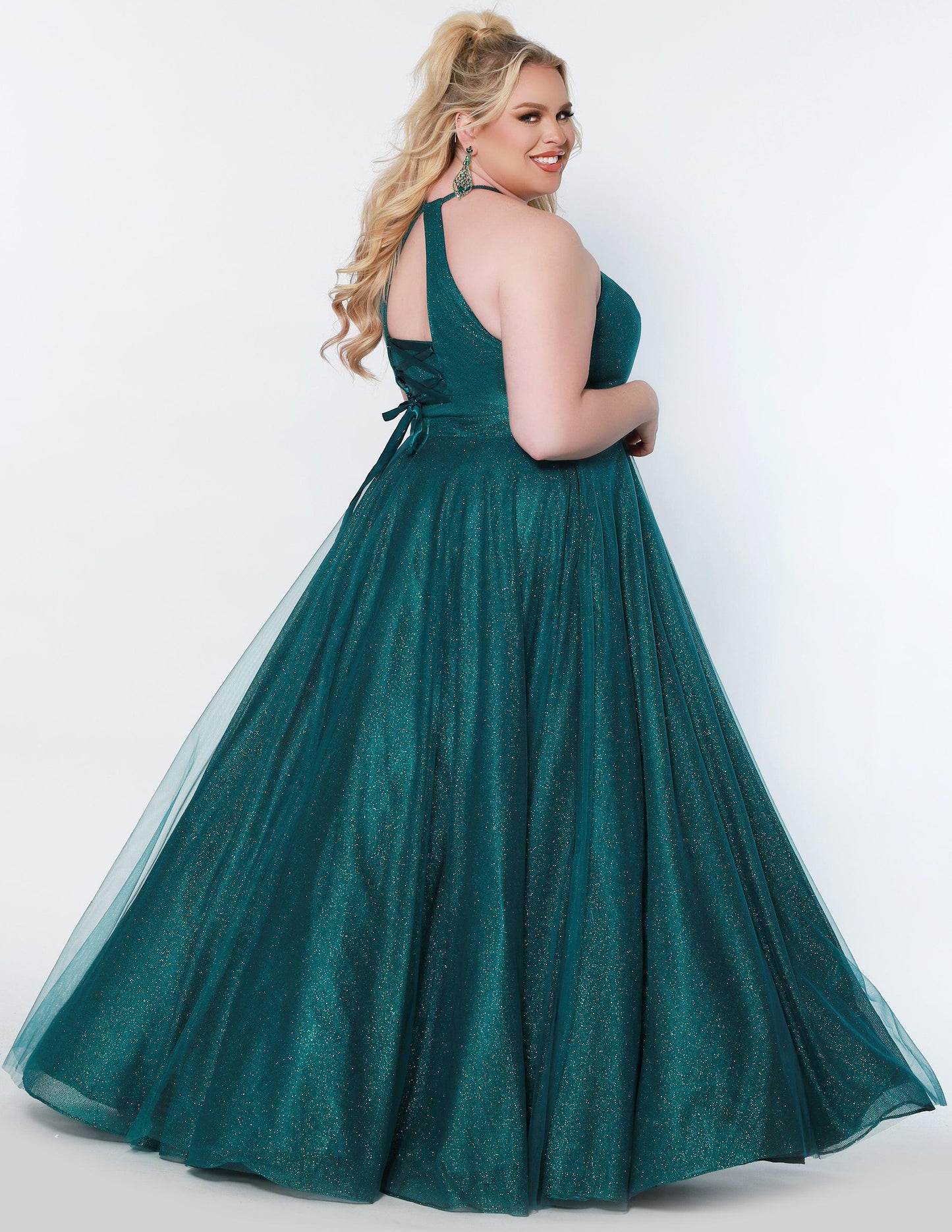Plus Size Long Halter Prom Dress Evergreen
