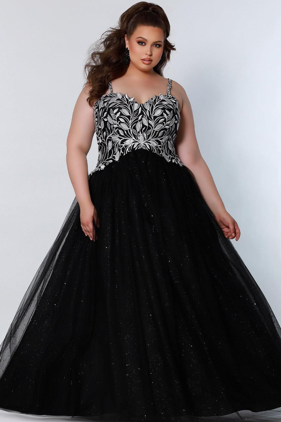 Long Plus Size Ball Gown Glitter Prom Dress Black