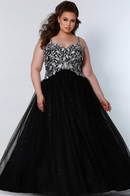 Long Plus Size Ball Gown Glitter Prom Dress Black