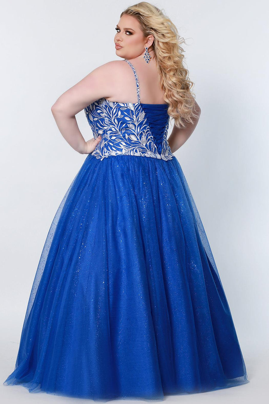 Long Plus Size Ball Gown Glitter Prom Dress Royal