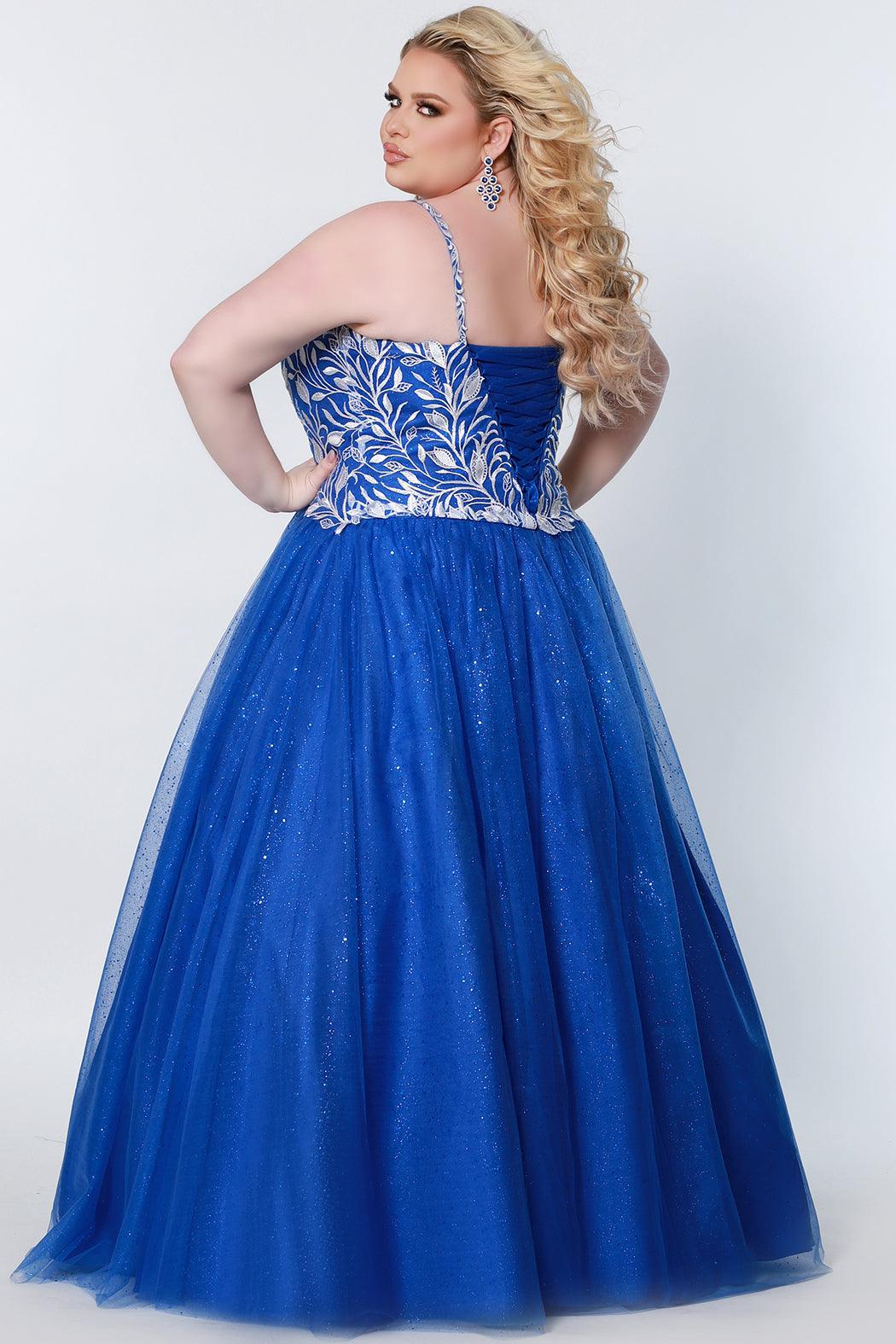 Long Plus Size Ball Gown Glitter Prom Dress Royal