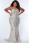 Long Plus Size Fitted Prom Formal Gown Metallic Nude