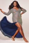 Long Sleeve Plus Size Formal Dress Blue Blitz