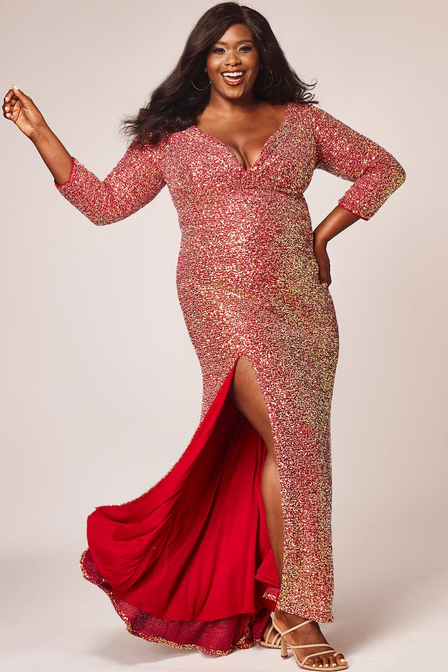 Long Sleeve Plus Size Formal Dress Firecracker