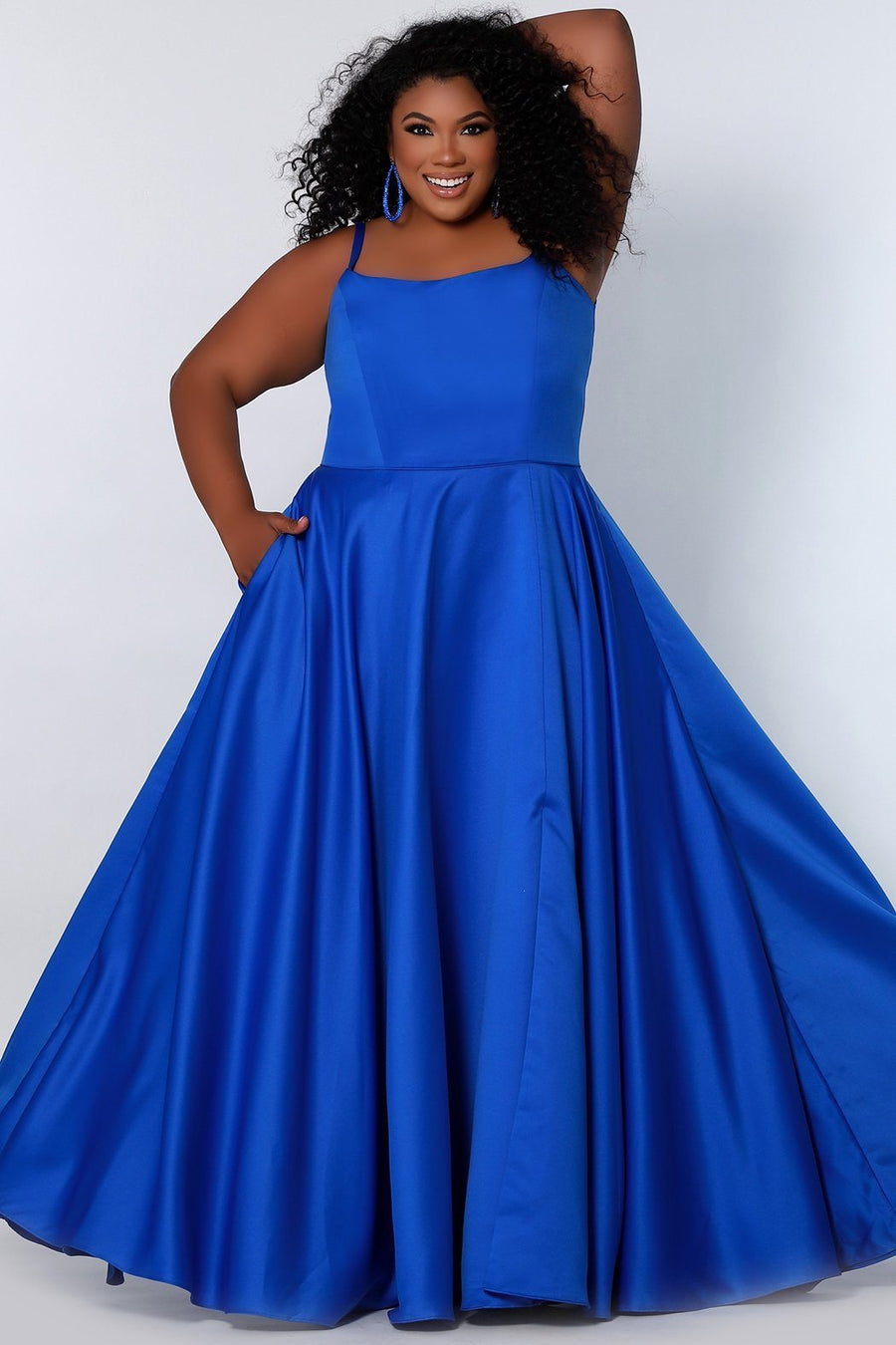 Plus Size Dresses Plus Size Long Formal A Line Pocket Prom Dress Sapphire