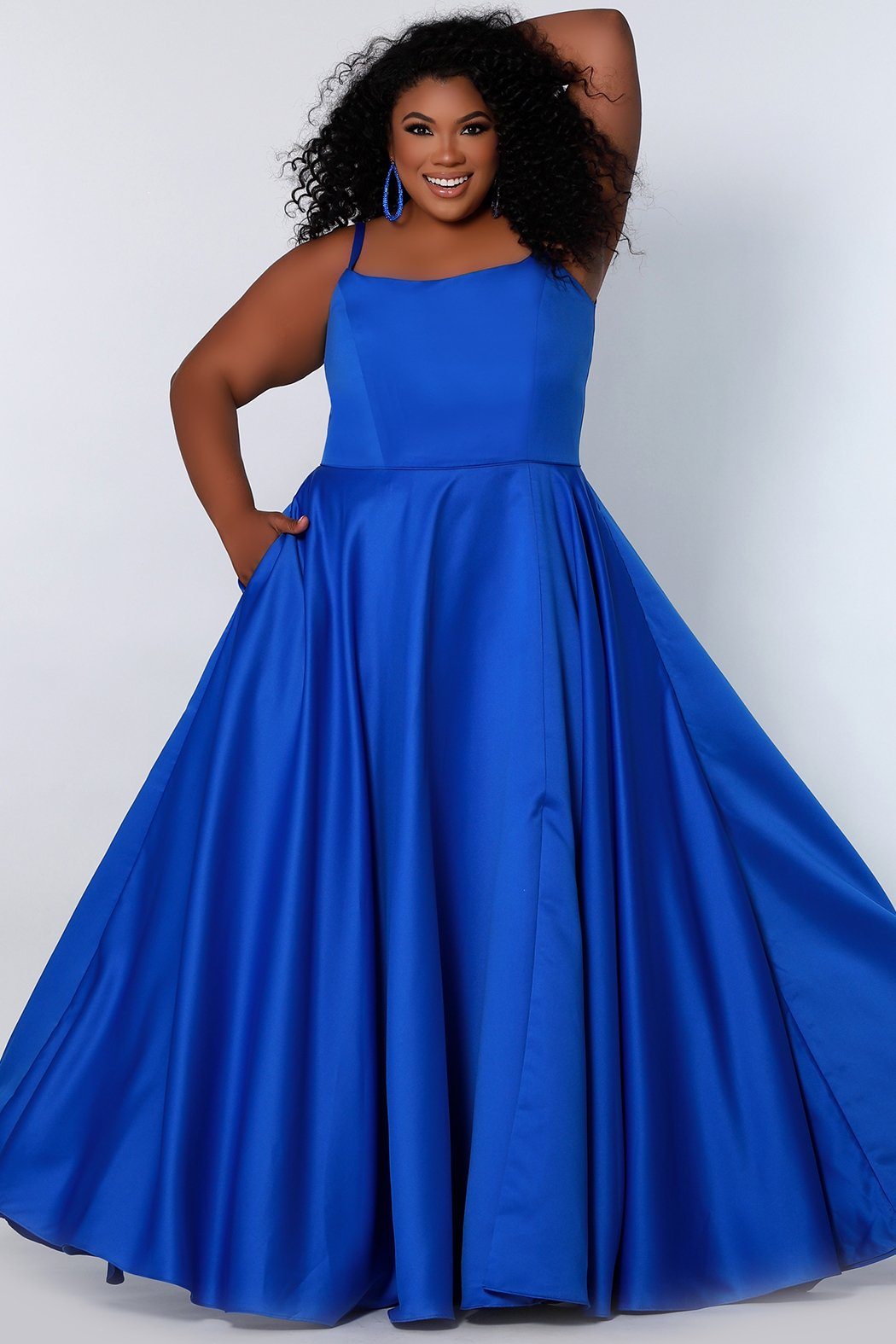 Plus Size Dresses Plus Size Long Formal A Line Pocket Prom Dress Sapphire