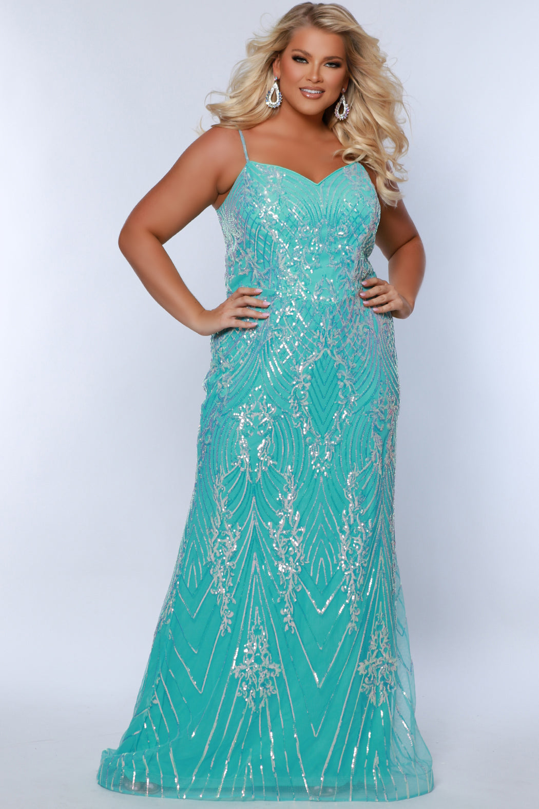 Formal Dresses Sequin Long Formal Fitted Plus Size Dress Ocean