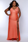 Plus Size Dresses Fitted Prom Long Formal Plus Size Dress Tangerine