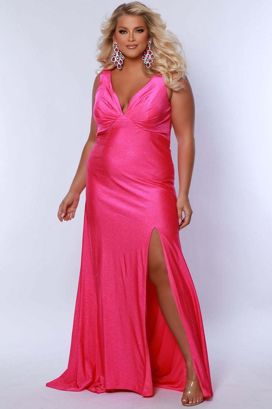 Plus Size Dresses Fitted Prom Long Formal Plus Size Dress Fuchsia