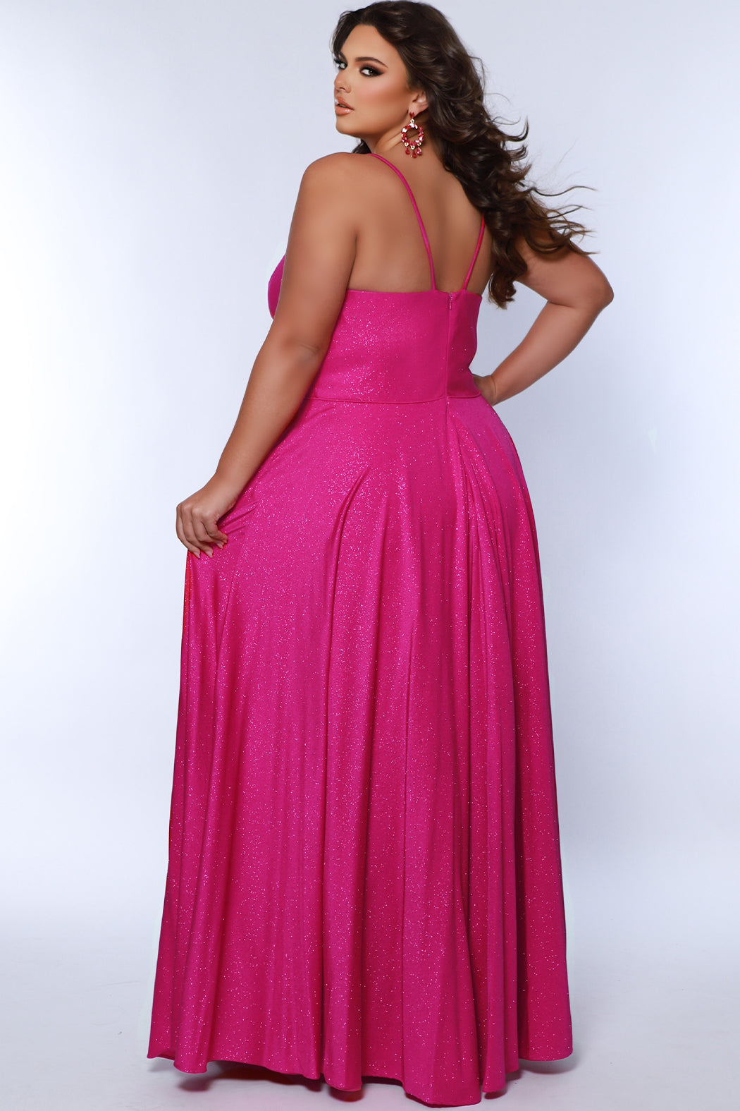 Plus Size Dresses Prom Long A Line Formal Pocket Plus Size Dress Magenta