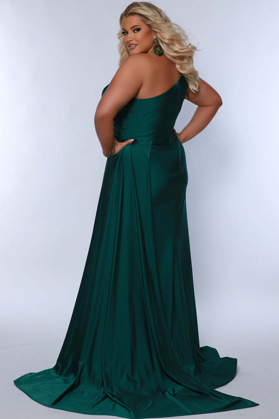 Plus Size Dresses Plus size Fitted Long Formal Pleated Prom Dress Forest