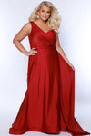 Plus Size Dresses Plus size Fitted Long Formal Pleated Prom Dress Burgundy