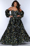 Plus Size Dresses Long Floral Pattern A Line Prom Plus Size Dress Black Floral