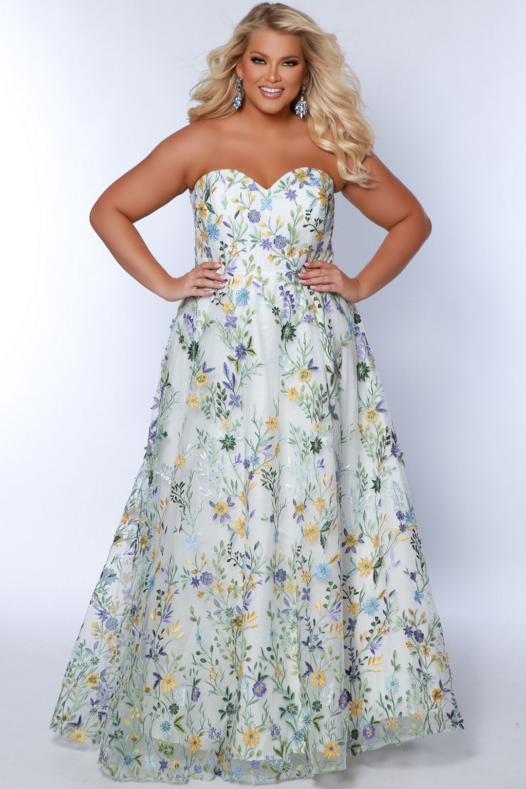 Plus Size Dresses Long Floral Pattern A Line Prom Plus Size Dress Ivory Floral