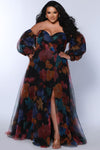 Plus Size Dresses Printed A Line Long Floral Slit Plus Size Prom Dress  Multi Floral