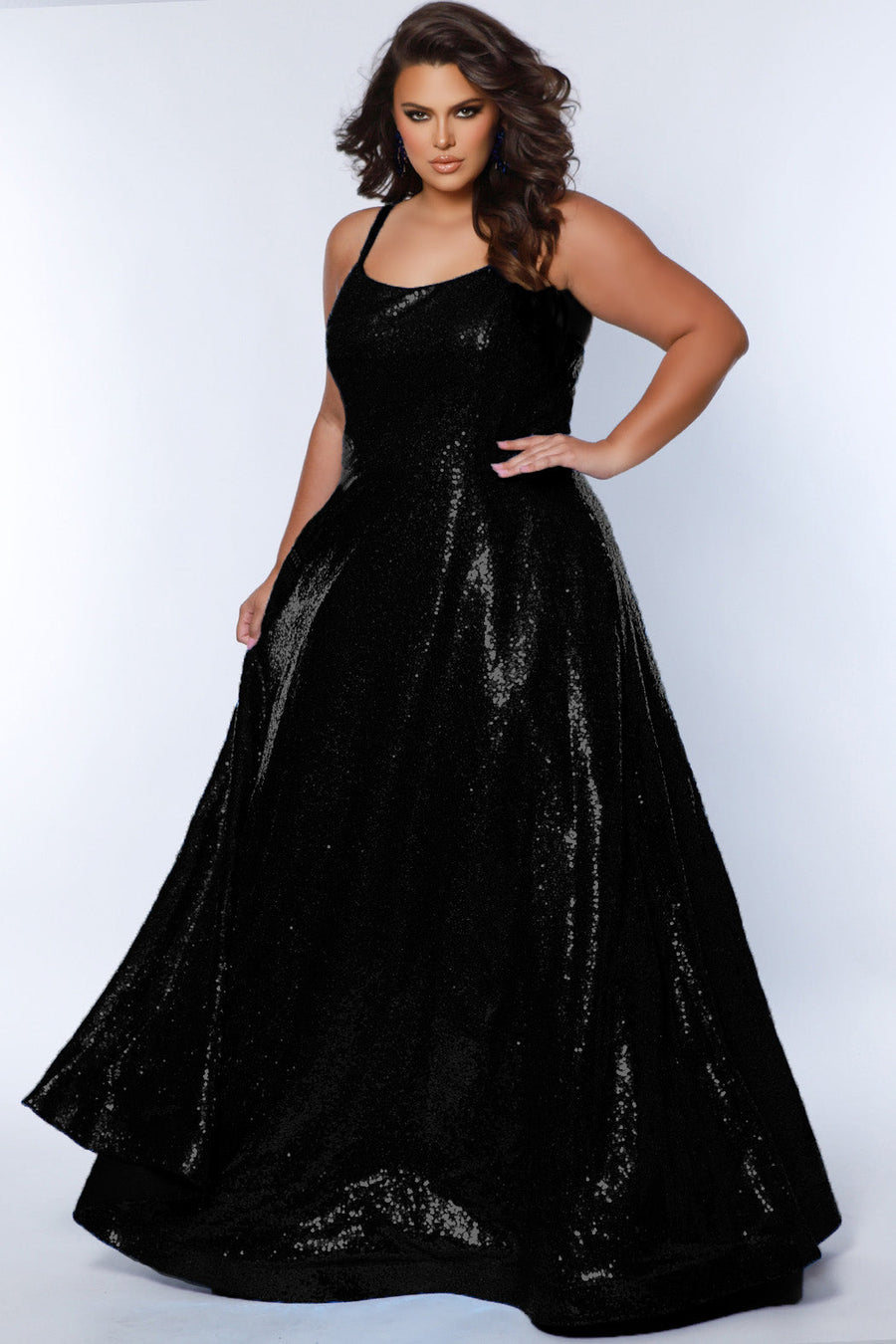 Plus Size Dresses Plus Size A line Long Sequin Prom Dress Onyx