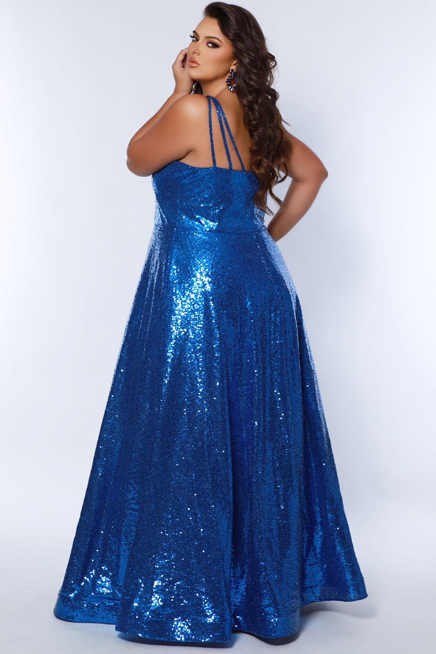 Plus Size Dresses Plus Size A line Long Sequin Prom Dress Cobalt
