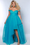 Plus Size Dresses A Line High Low Plus Size Prom Dress Blue