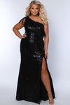 Plus Size Dresses Long Sequin Formal Plus Size Prom Dress Black/Black