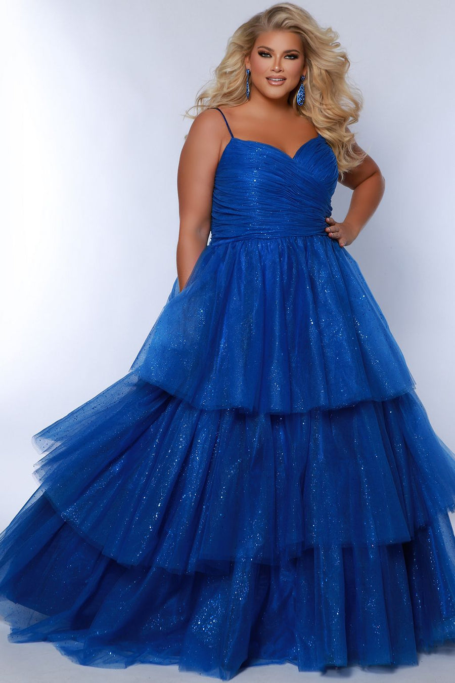 Plus Size Dresses Long Ball Gown Pleated Formal Prom Glitter Plus Size Dress Royal