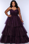 Plus Size Dresses Long Ball Gown Pleated Formal Prom Glitter Plus Size Dress Purple