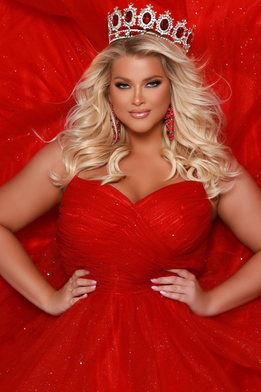 Plus Size Dresses Long Ball Gown Pleated Formal Prom Glitter Plus Size Dress Red