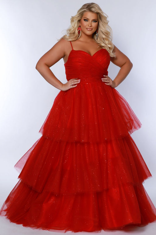 Plus Size Dresses Long Ball Gown Pleated Formal Prom Glitter Plus Size Dress Red