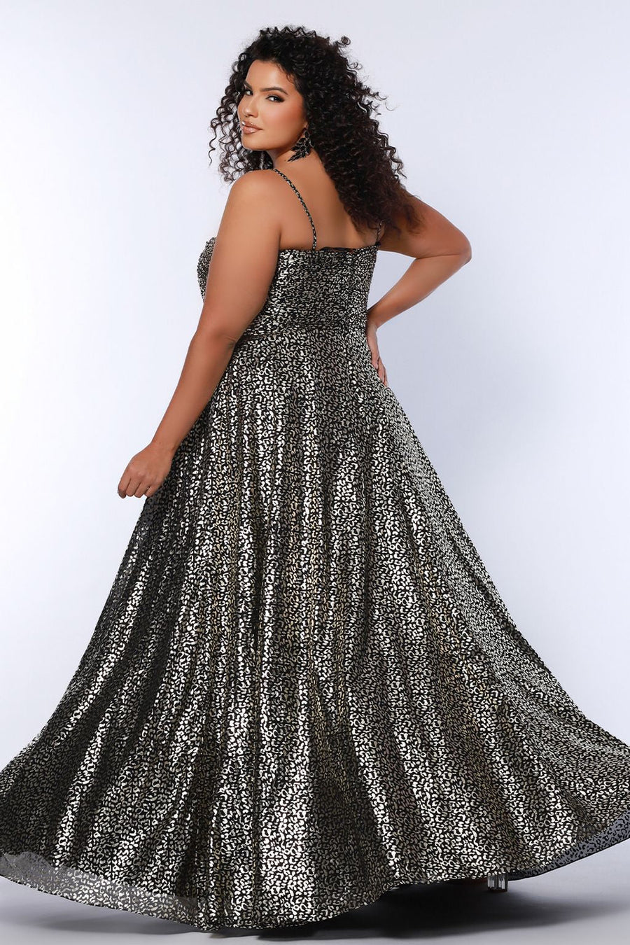 Plus Size Dresses Long Formal Printed Metallic Plus Size Prom Dress Animal Print