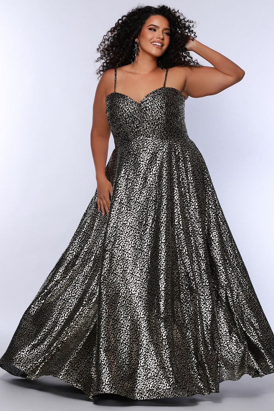 Plus Size Dresses Long Formal Printed Metallic Plus Size Prom Dress Animal Print