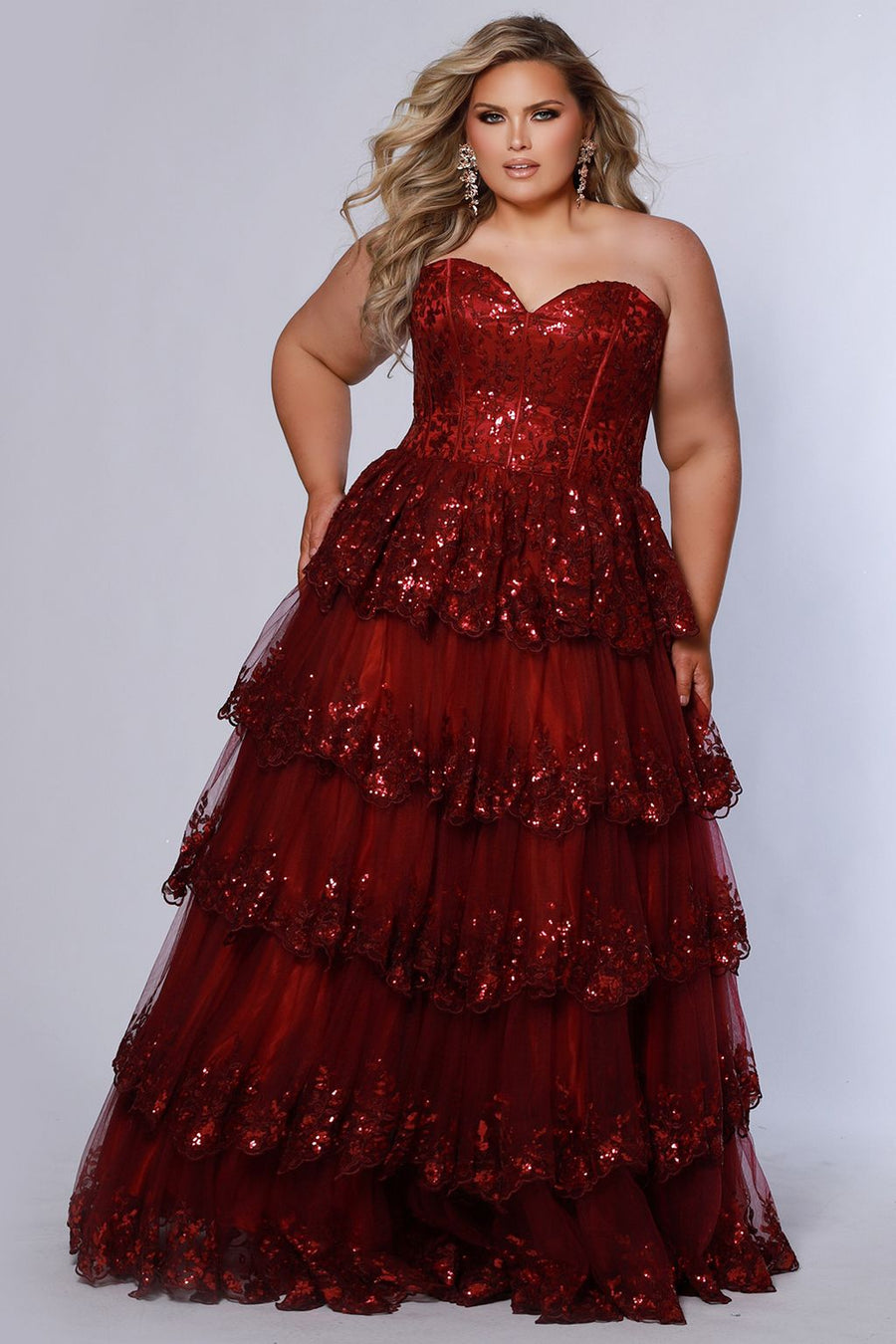 Plus Size Dresses Long Formal Floral Ball Gown Plus Size Prom Dress Burgundy