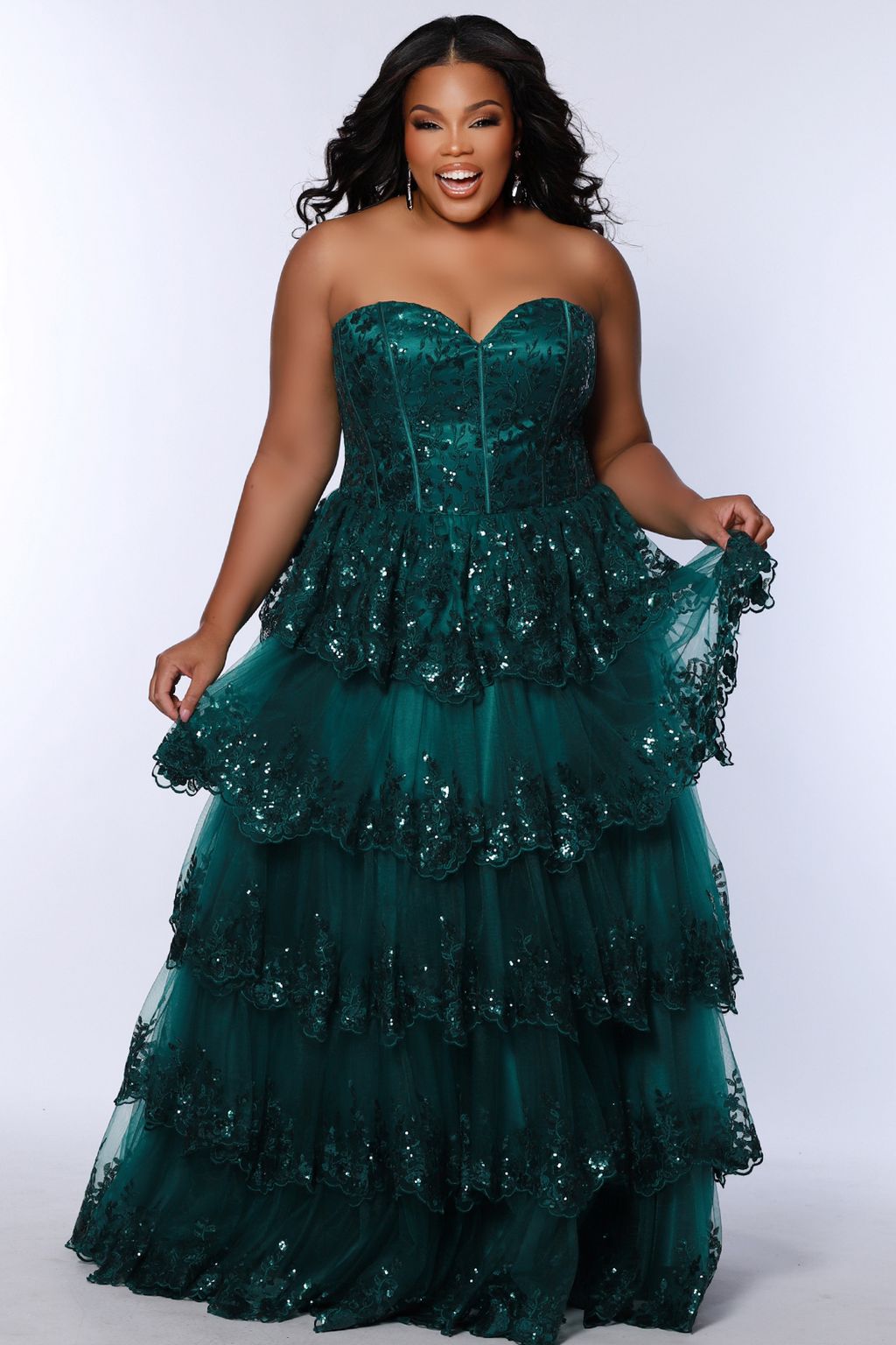 Plus Size Dresses Long Formal Floral Ball Gown Plus Size Prom Dress Forest