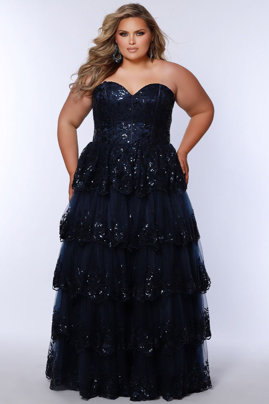 Plus Size Dresses Long Formal Floral Ball Gown Plus Size Prom Dress Navy