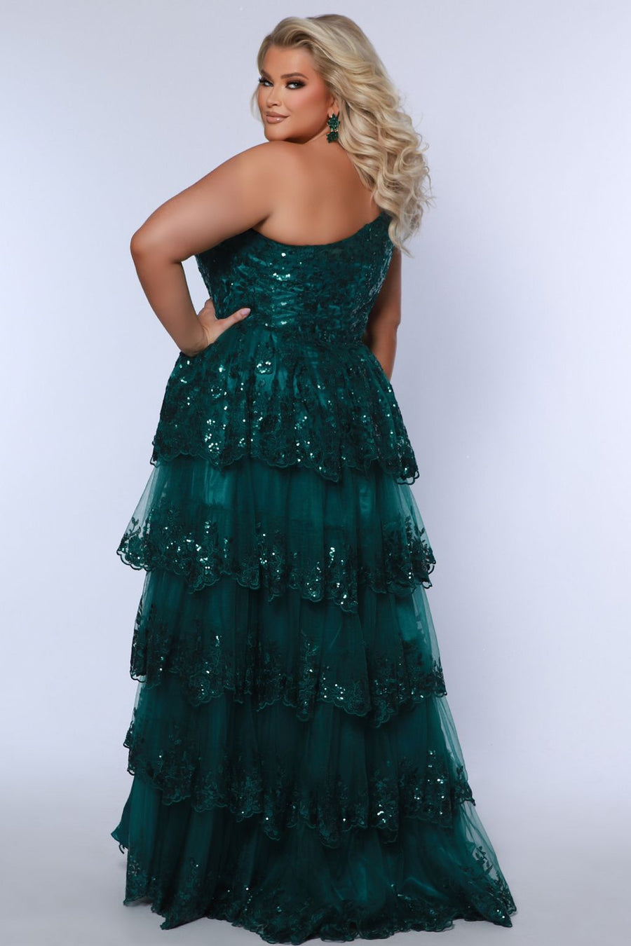Plus Size Dresses A Line Long Formal Layered Prom Plus Size Dress Forest