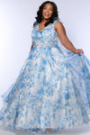 Plus Size Dresses A Line Long Floral Formal Printed Plus Size Prom Dress Blue Floral