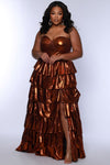 Plus Size Dresses Long Tieared A Line Formal Metallic Prom Plus Size Dress Copper