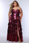 Plus Size Dresses Long Tieared A Line Formal Metallic Prom Plus Size Dress Magenta