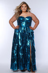 Plus Size Dresses Long Tieared A Line Formal Metallic Prom Plus Size Dress Turq