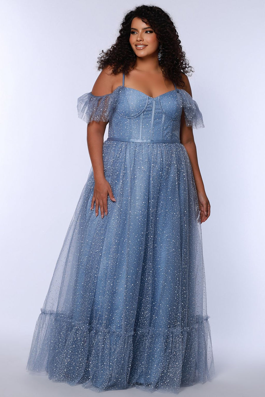 Plus Size Dresses Glitter Long A Line Formal Prom Plus Size Dress Dusty Blue