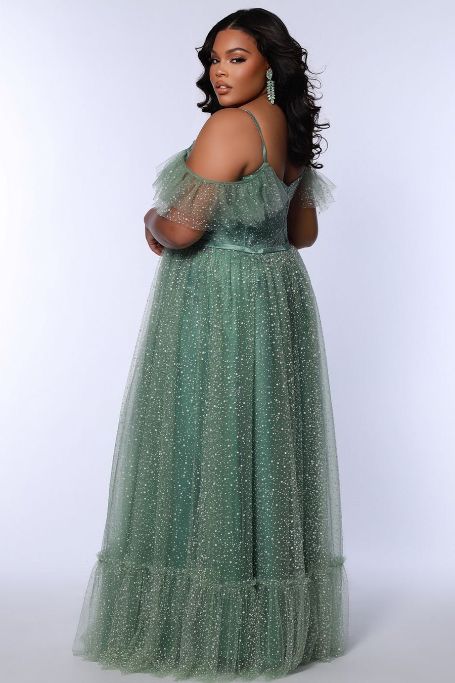 Plus Size Dresses Glitter Long A Line Formal Prom Plus Size Dress Sage