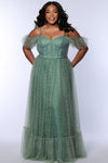 Plus Size Dresses Glitter Long A Line Formal Prom Plus Size Dress Sage