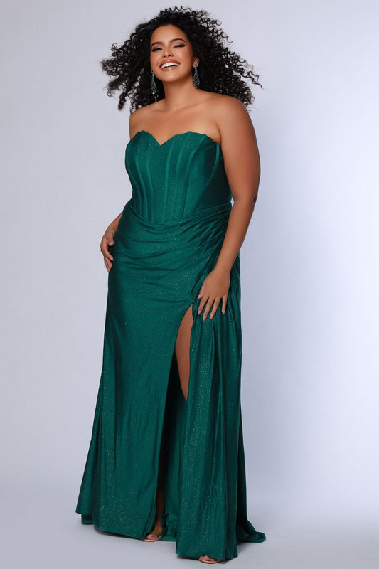 Plus Size Dresses Long Fitted Slit Formal Prom Plus Size Dress Emerald