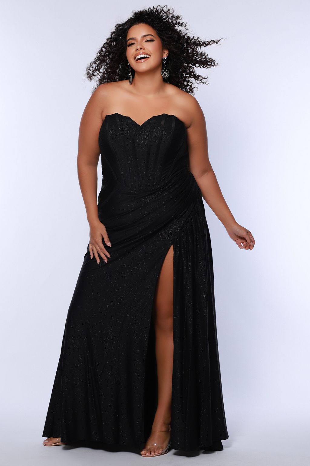 Plus Size Dresses Long Fitted Slit Formal Prom Plus Size Dress Onyx