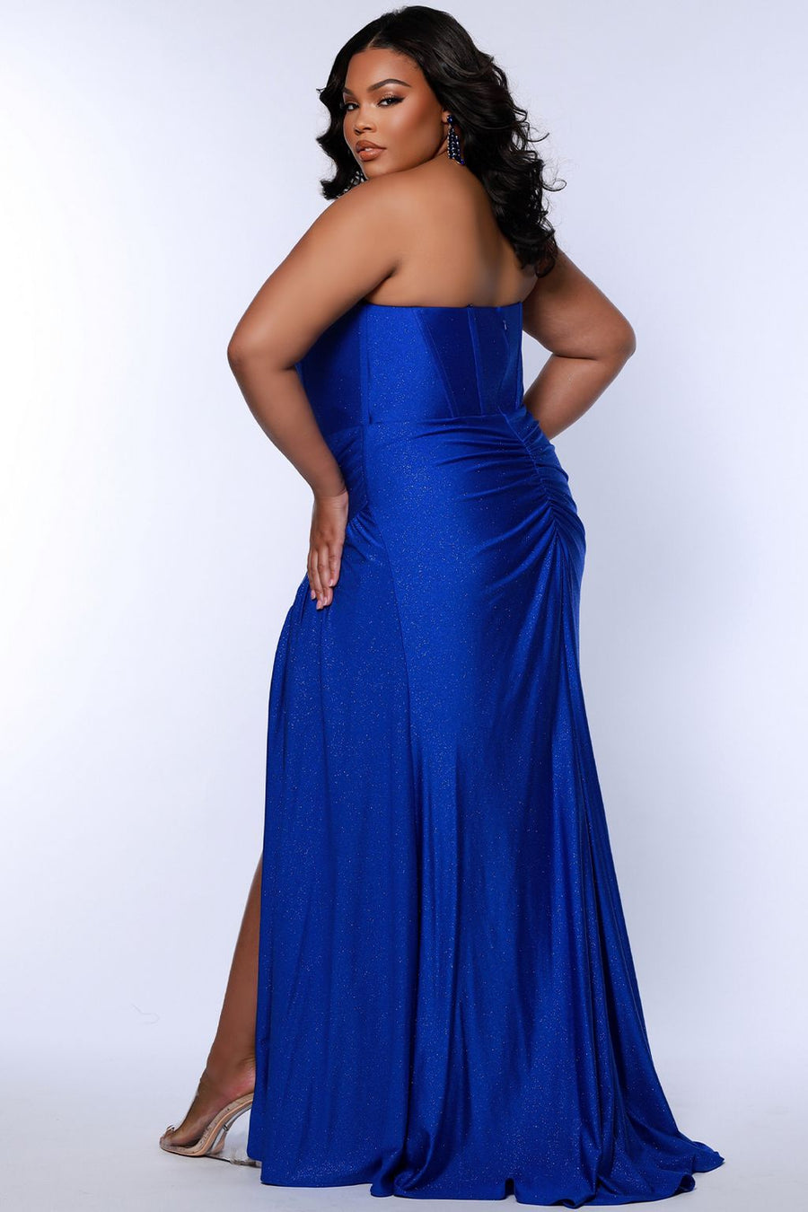 Plus Size Dresses Long Fitted Slit Formal Prom Plus Size Dress Sapphire