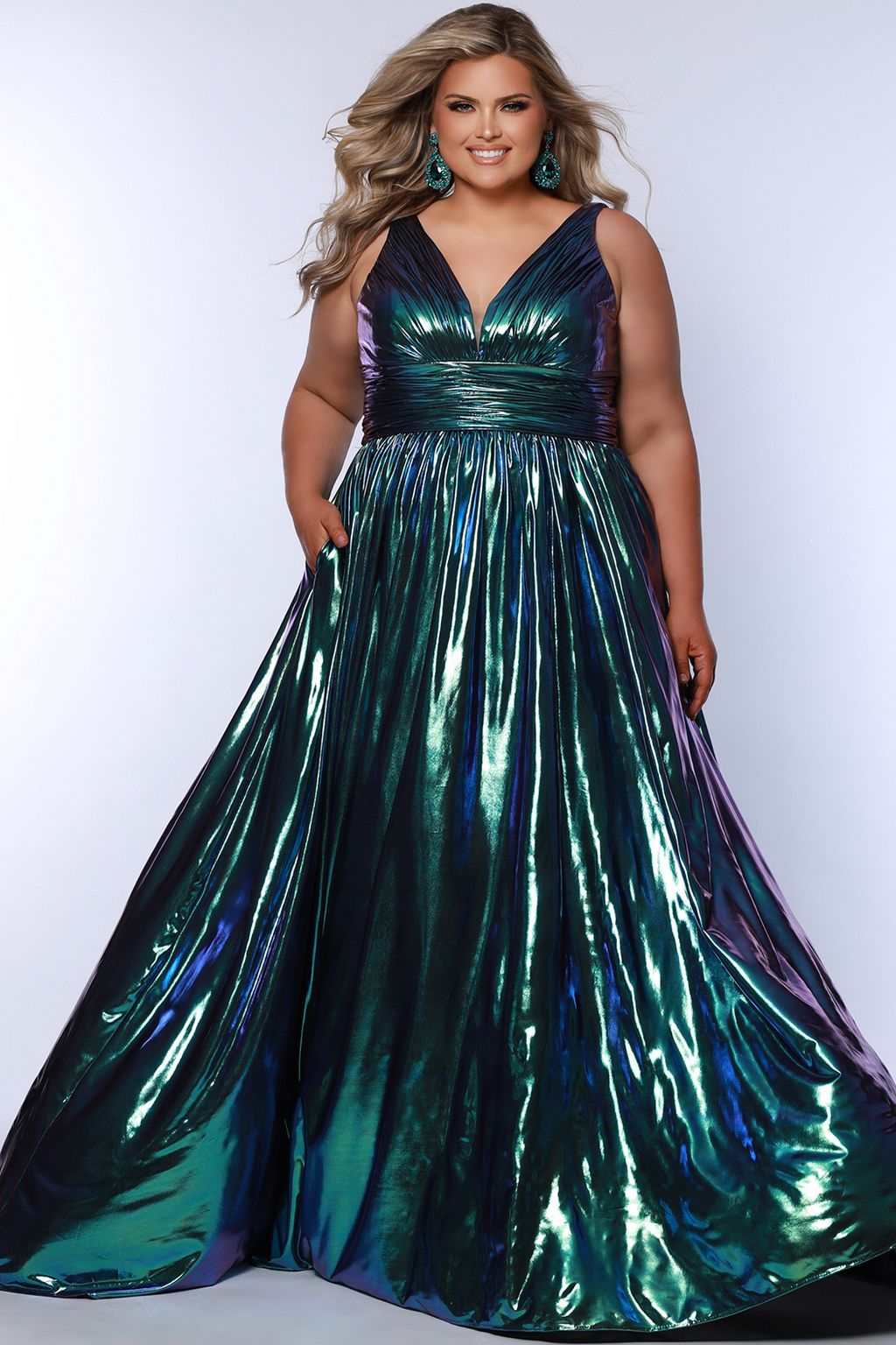 Prom Dresses Long Formal Metallic A Line Prom Plus Size Dress Peacock