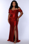 Plus Size Dresses Long Fitted Rutched Formal Plus Size Prom Dressl  Burgundy